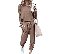 PRETTYGARDEN Women's Two Piece Outfit Long Sleeve Crewneck Pullover Tops And Long Pants Tracksuit | Amazon (US)