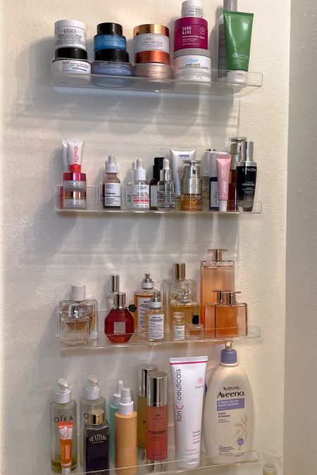 amazon find! 🫧🧴🎀☁️💞 acrylic skincare shelves for under $20! Transformed my entire vanity area and were SO easy to install. <3

acrylic organizers, acrylic shelves, skincare storage, perfume storage

#LTKFind #LTKhome #LTKunder50