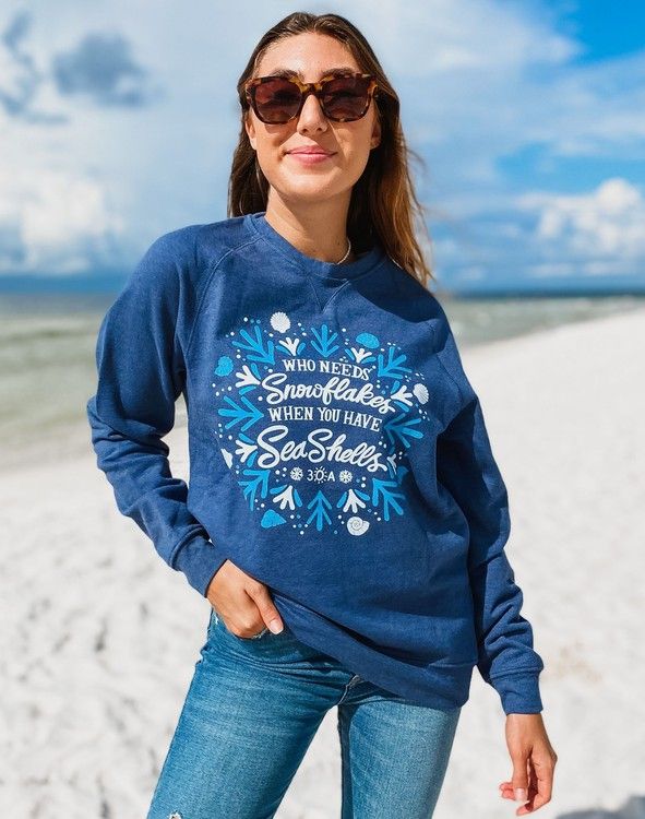 Who Needs Snowflakes Crew Sweatshirt - Women - Washed Blue | 30A Gear