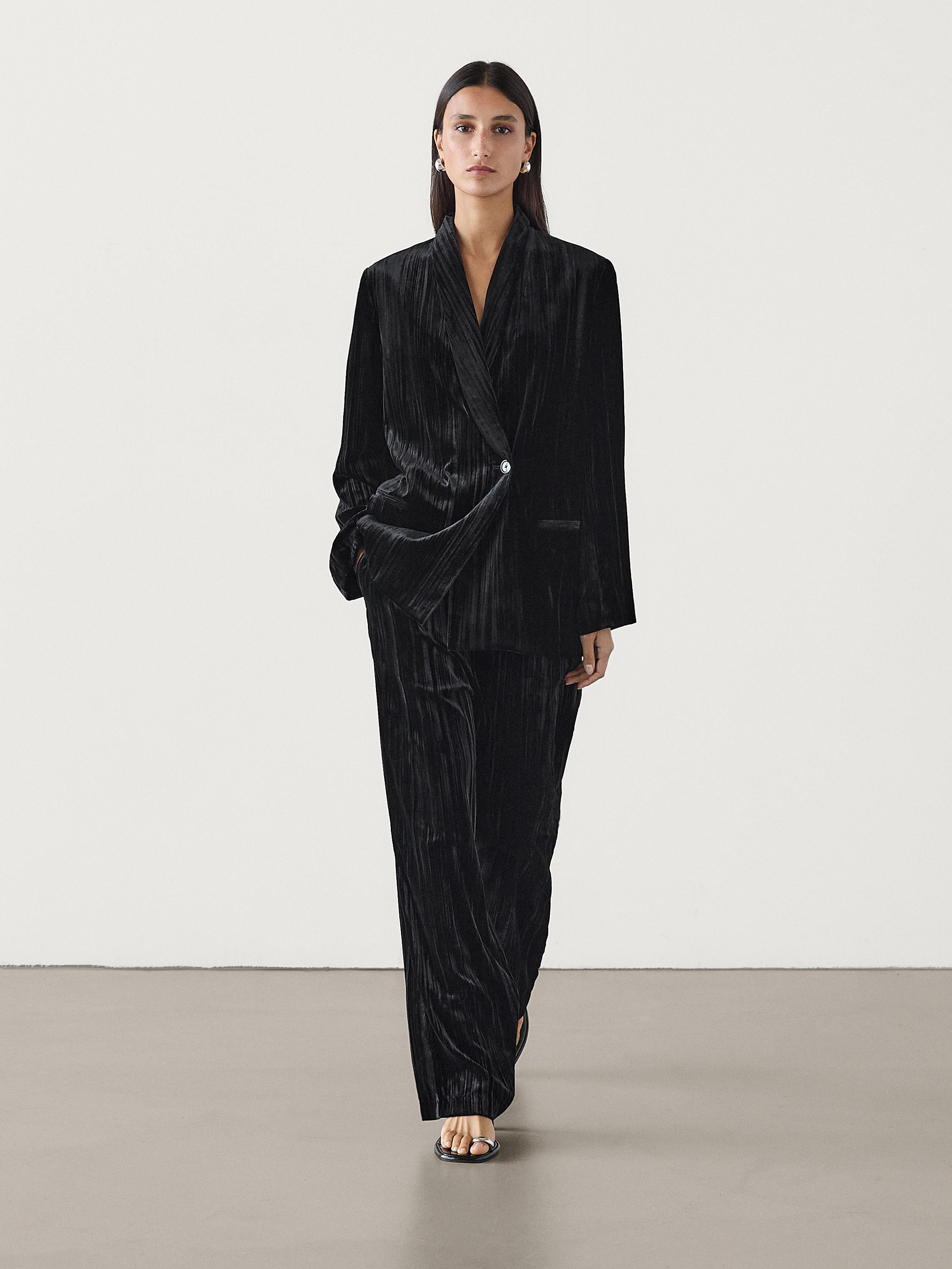 Flowing crushed velvet trousers | Massimo Dutti US