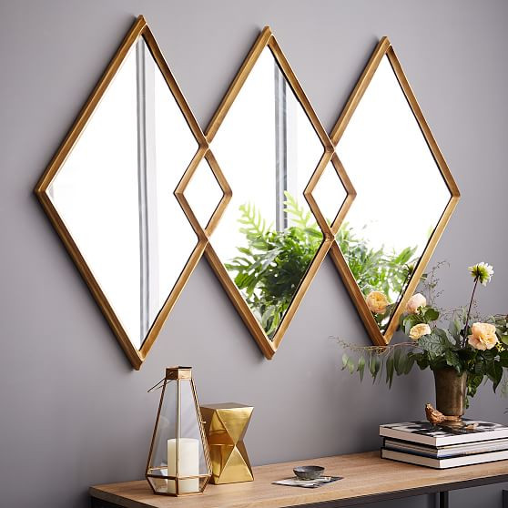 Overlapping Diamonds Mirror, Antique Brass | West Elm (US)