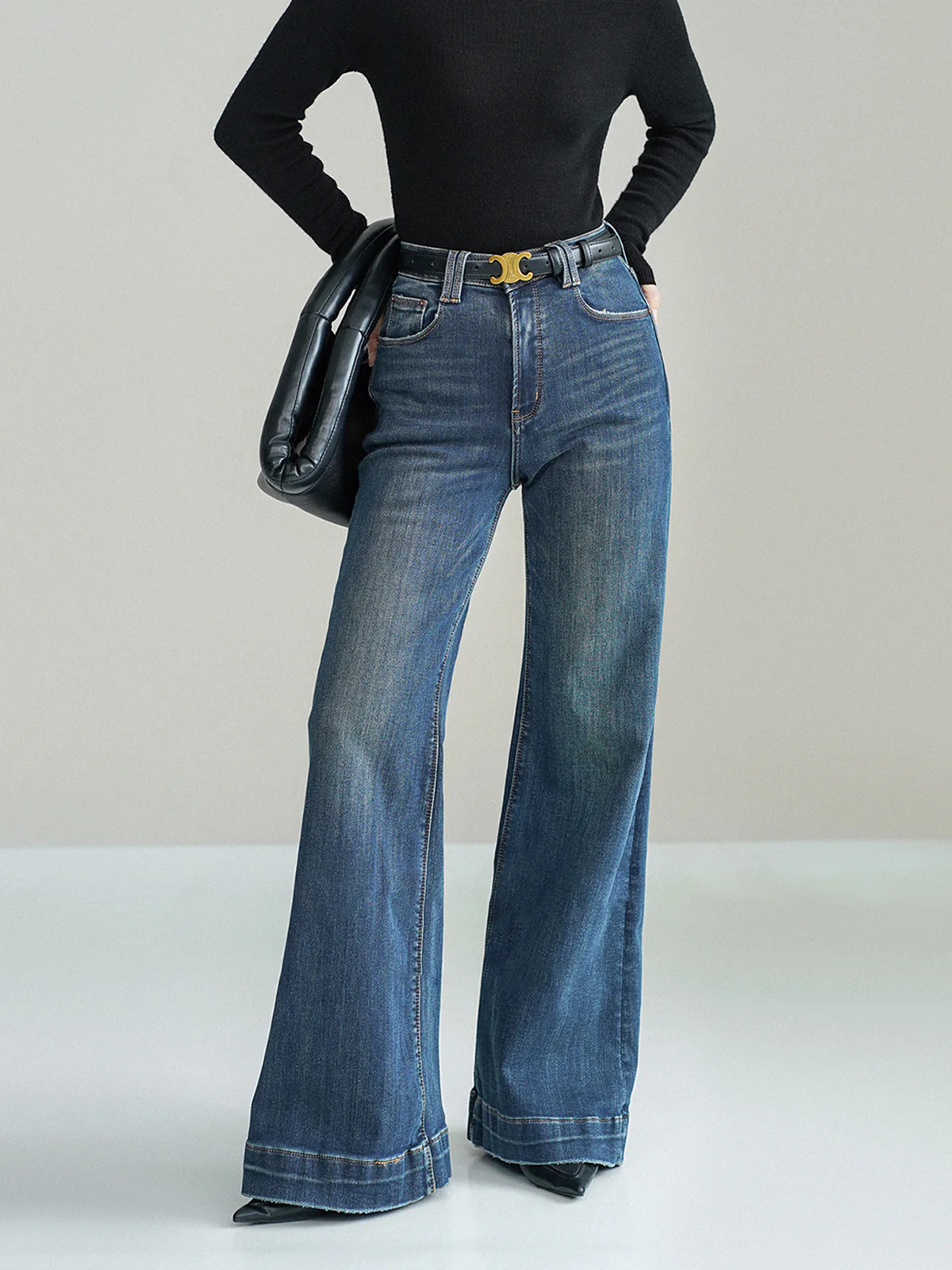 Mid-Waist Bootcut Denim Jeans Without Belt | Commense