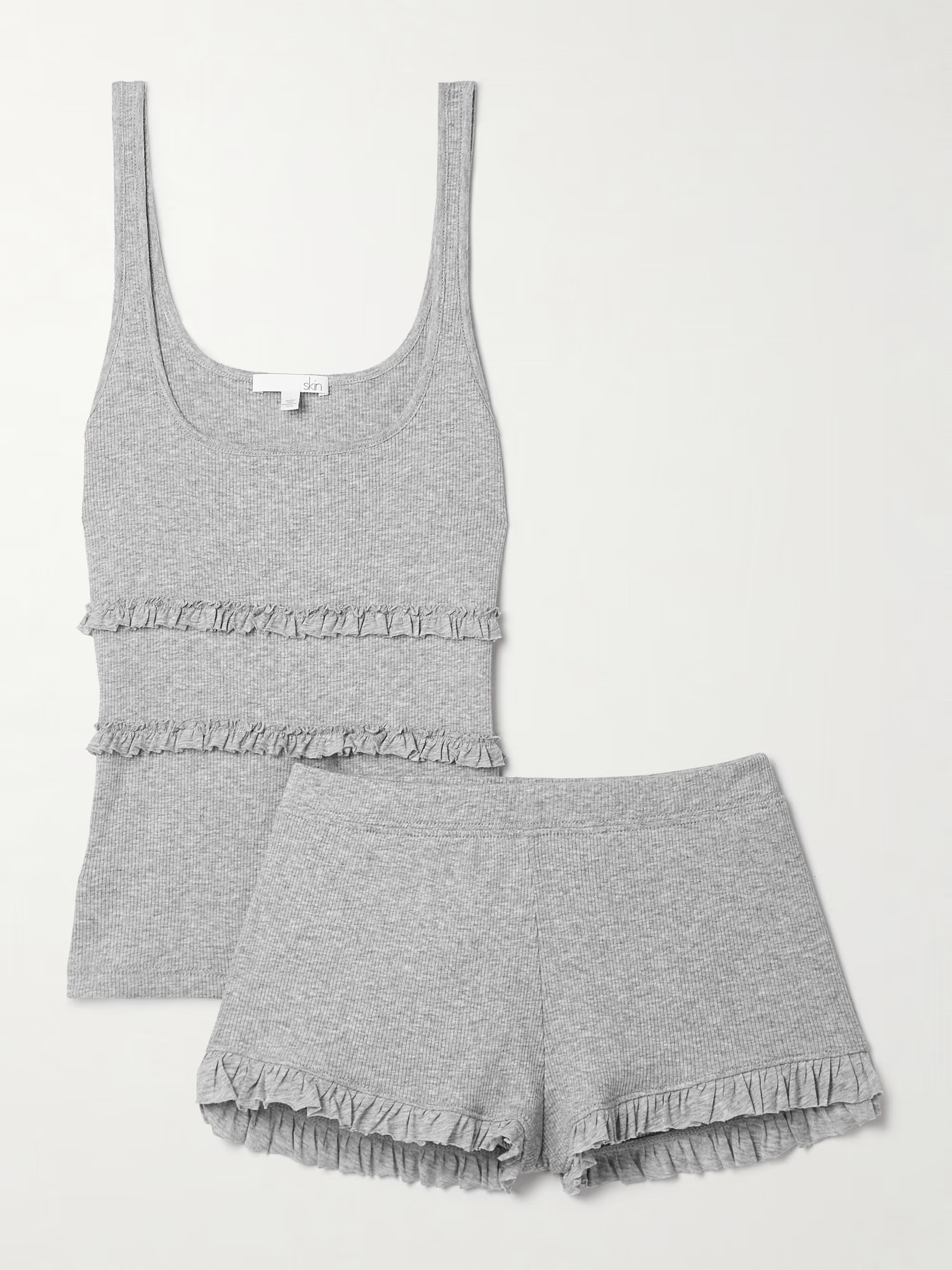 Ruffled ribbed Pima cotton-jersey pajama set | NET-A-PORTER (US)