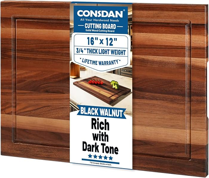 CONSDAN Wood Cutting Board for Kitchen, 16 x 12, USA Grown Solid Black Walnut Hardwood, Edge Grai... | Amazon (US)