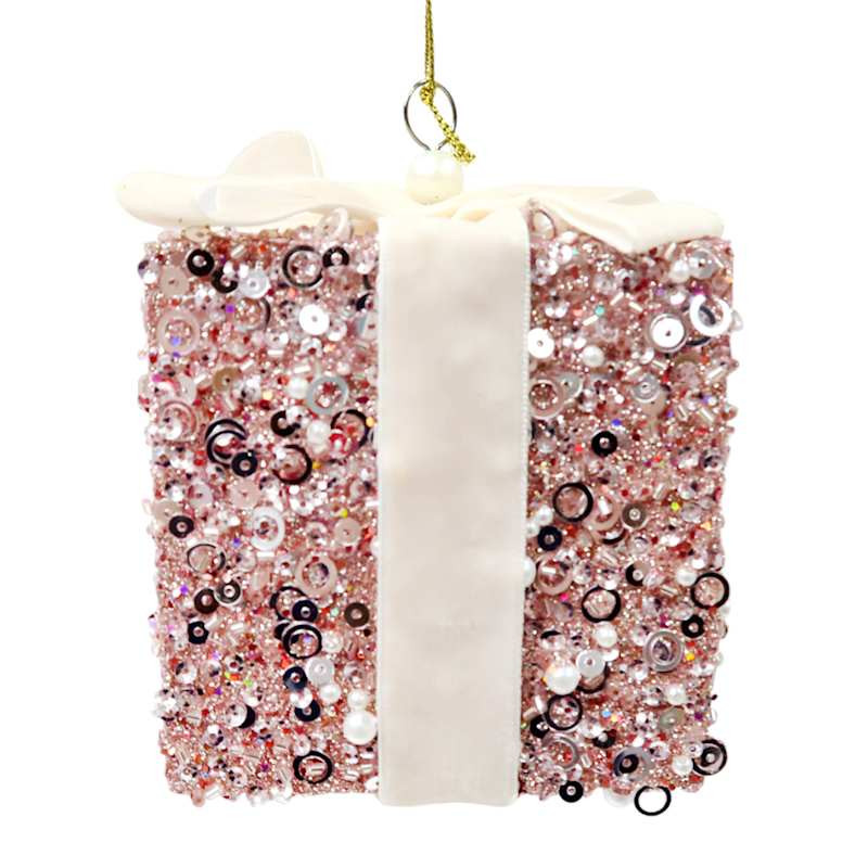 Sequin Gift Box Ornament, 3.6" | At Home