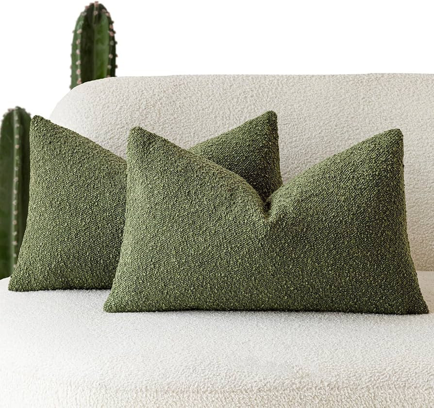 Foindtower Pack of 2 Modern Textured Boucle Throw Pillow Covers Accent Solid Decorative Lumbar Pi... | Amazon (US)