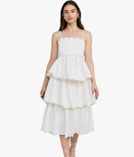 Scalloped white tiered midi Dress, graduation dress, sundress 

#LTKSeasonal