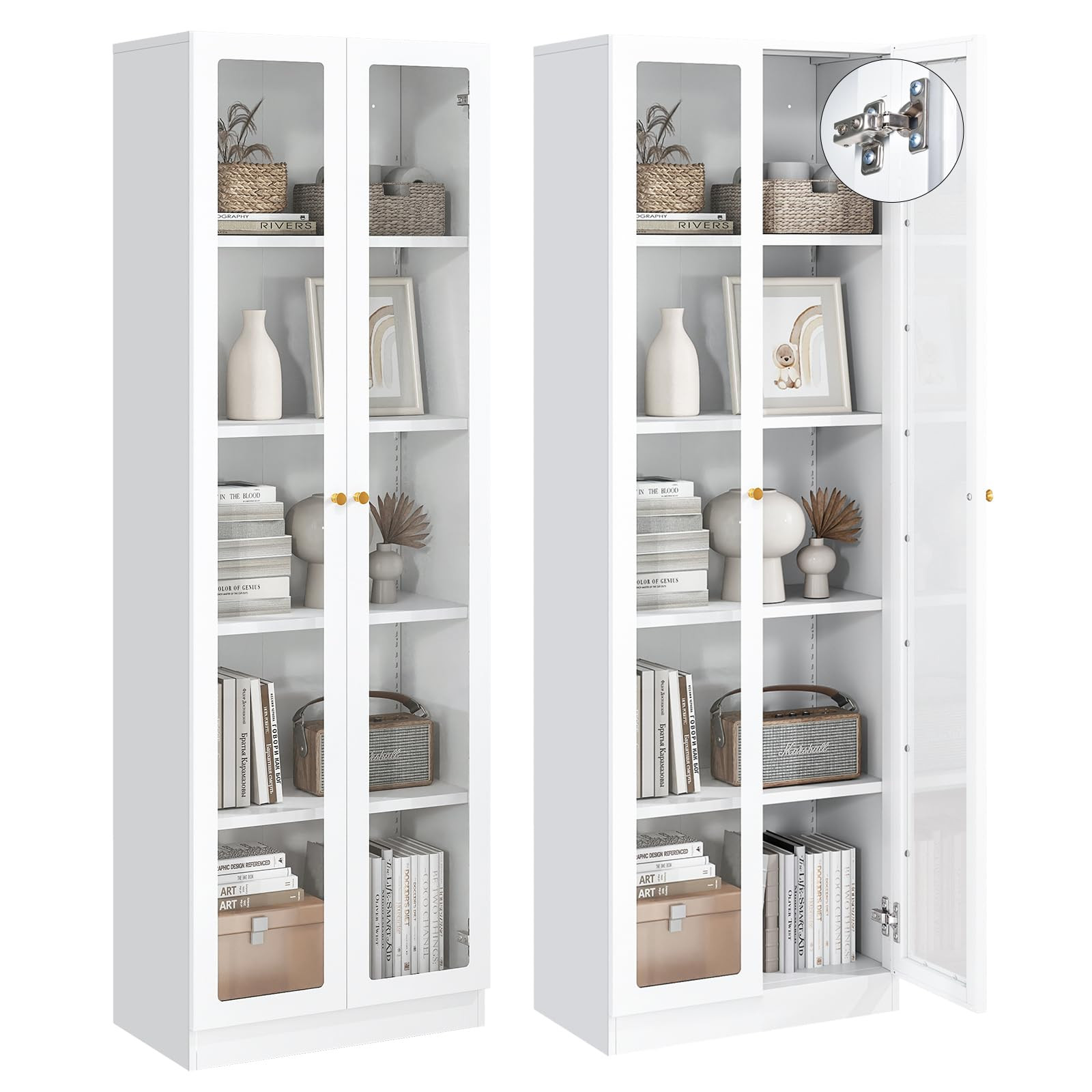 IRONMIX White Bookcase with Doors and Shelves, 5-Tier Tall Bookshelf with Storage Cabinet, 70.87"... | Amazon (US)