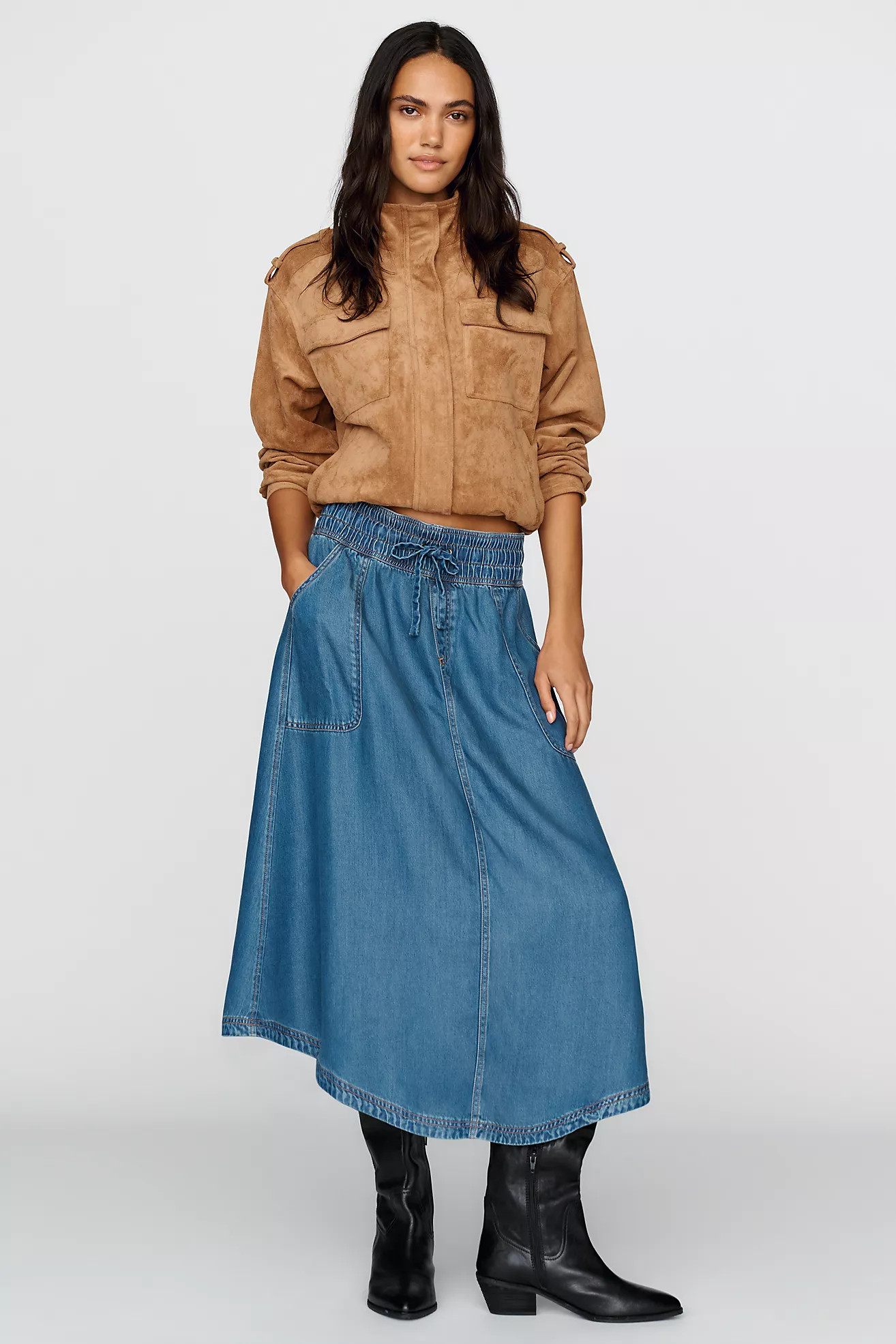 Drapey Pull On Midi Skirt | Anthropologie (US)