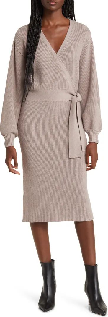 Charles Henry Long Sleeve Faux Wrap Sweater Dress | Nordstrom | Nordstrom
