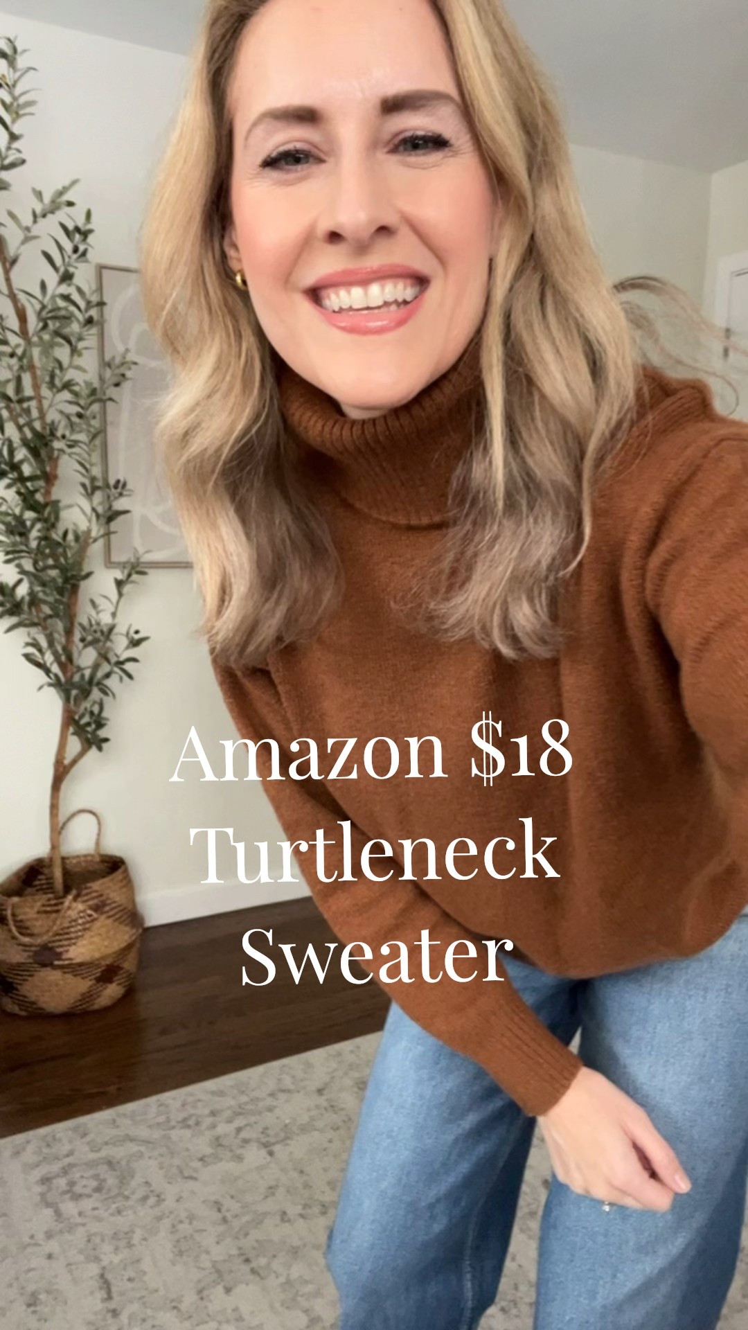 Amazon sweater marked down to $18 from $24, it’s soft and cozy, love the fit, it’s definitely a $20 sweater quality-wise but like I said, it fits well and feels good. I’m in a small. #amazonfinds 