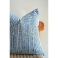 Blue Striped Pillow Cover, Coastal Throw Pillow, Minimalist Farmhouse Sofa Cushion, Neutral Scandinavian Home Decor | Etsy (US)