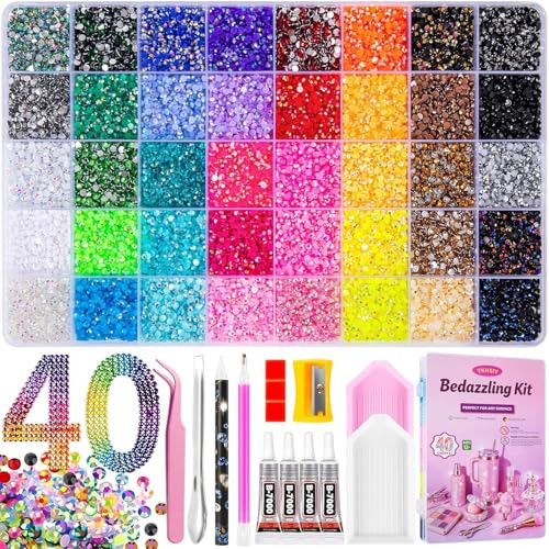 Bedazzling Kit 40000Pcs 40 Colors Resin Jelly Rhinestones, Multicolor 3mm Flatback Gems for Diamond Art, Bedazzler Kit with 4Pcs 10ml B7000 Jewelry Glue & Tools for DIY Nail Art Crafting Makeup Adults | Amazon (US)