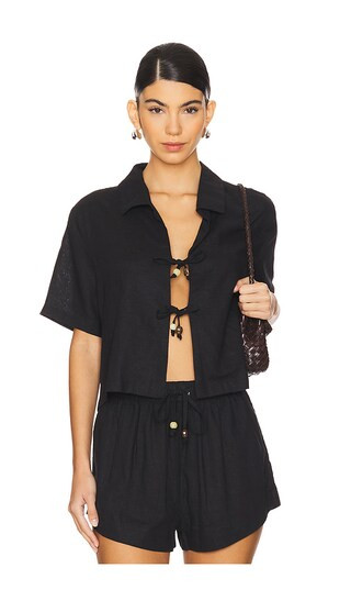 Palermo Tie Front Shirt in Black | Revolve Clothing (Global)