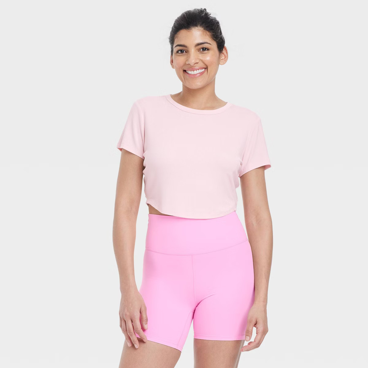 Women's Modal Rib Cropped Short Sleeve Shirt - All In Motion™ | Target