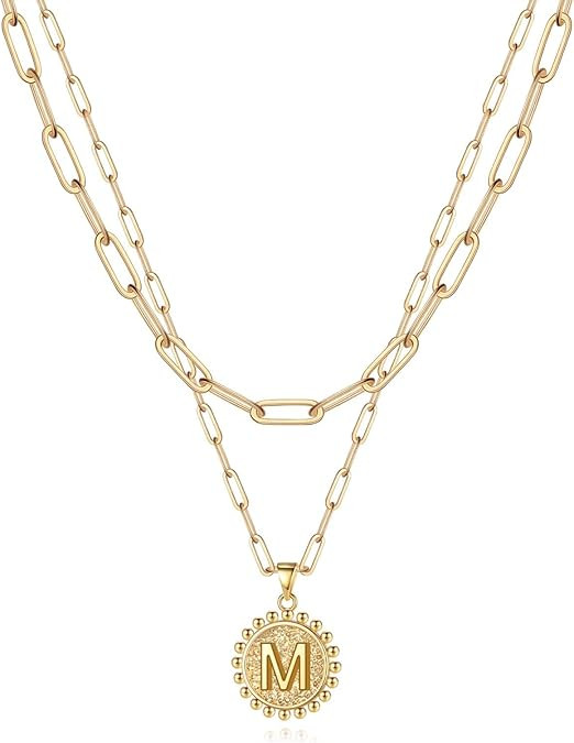 Yoosteel Gold Initial Necklaces for Women, 14K Gold Plated Dainty Layering Paperclip Link Chain N... | Amazon (US)