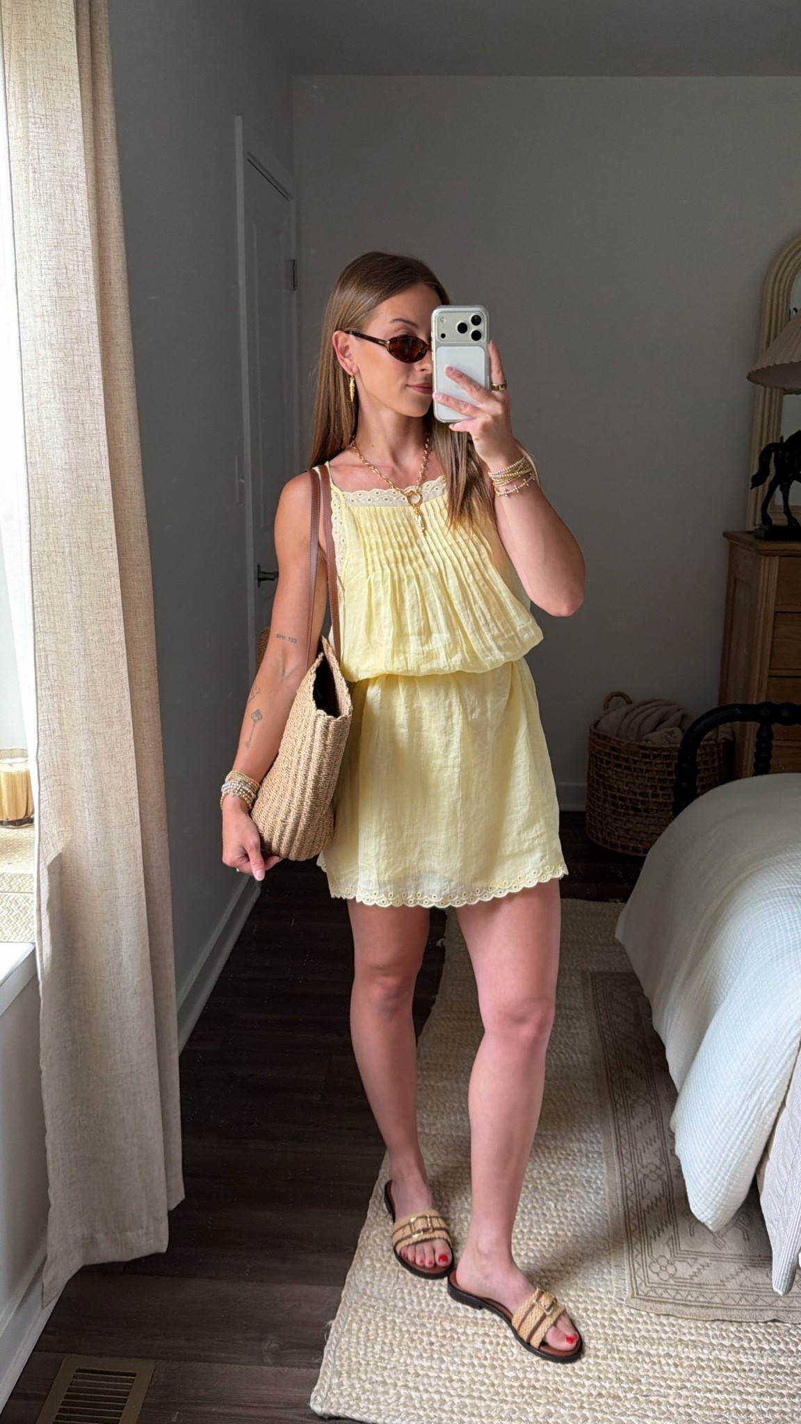 6/25/26 My Versatile Summer J.Crew Favorites @jcrew #ad #injcrew
	
 The kind of pieces that make getting dressed in the summer so easy 🤍 I'm wearing this buttery yellow J.Crew dress in an XS, styled with the cutest fish-inspired jewelry, their everyday slide sandals, and an oversized beach tote. I also linked the matching butter yellow bikini (XS top / S bottoms) that's perfect underneath for beach days. I love how effortlessly this look goes from coffee and exploring a cute town to an afternoon by the water. Everything is linked here ✨

#LTKootd #LTKgrwm #LTKSeasonal