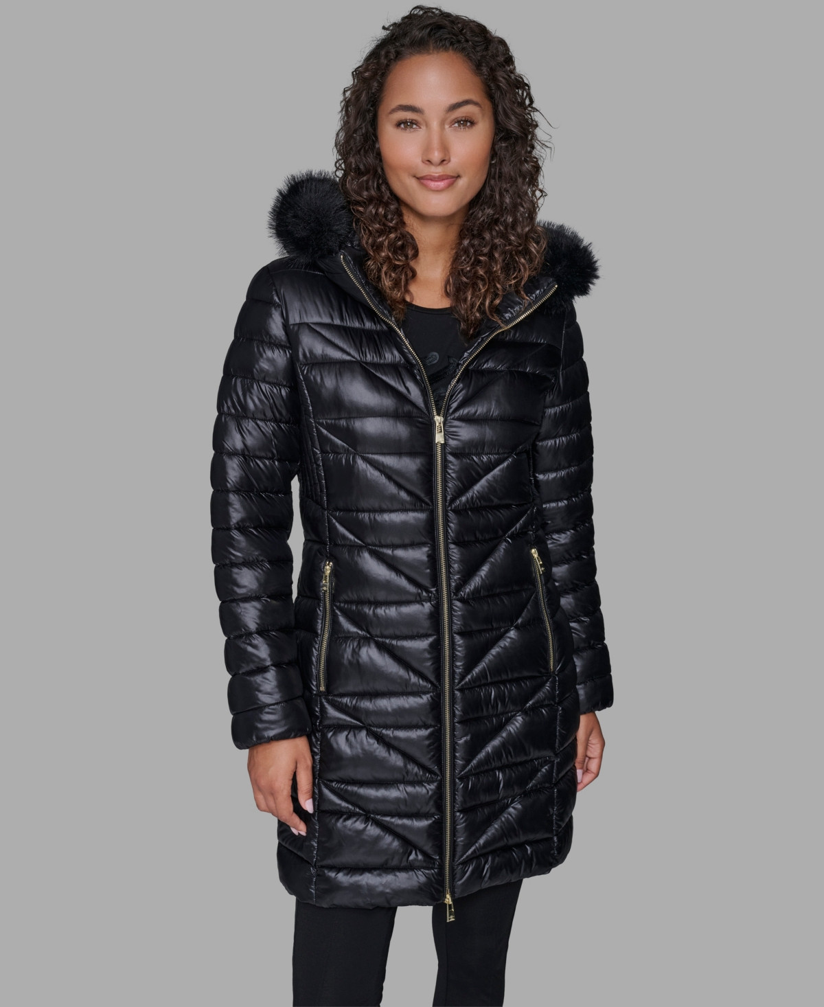 Karl Lagerfeld Paris Women's Long Puffer Coat - Black | Macy's