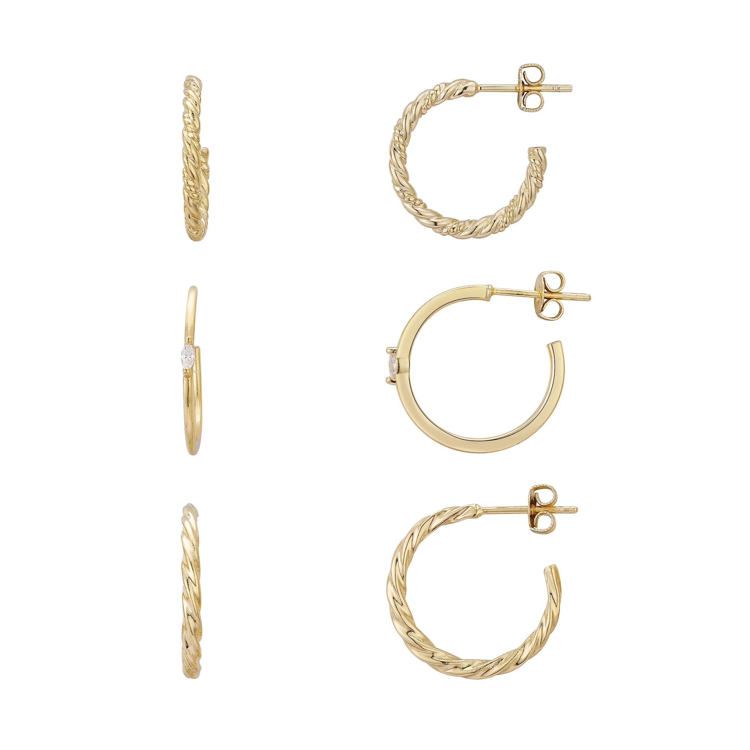 Believe by Brilliance Women's 14Kt Gold Flash Plated Cubic Zirconia Hoop Earring 3 Piece Set | Walmart (US)