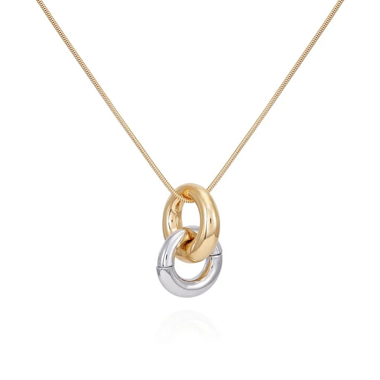 Time and Tru Women's 30" Gold Tone Chain Necklace with Two Tone Double Circle Pendant Drop | Walmart (US)