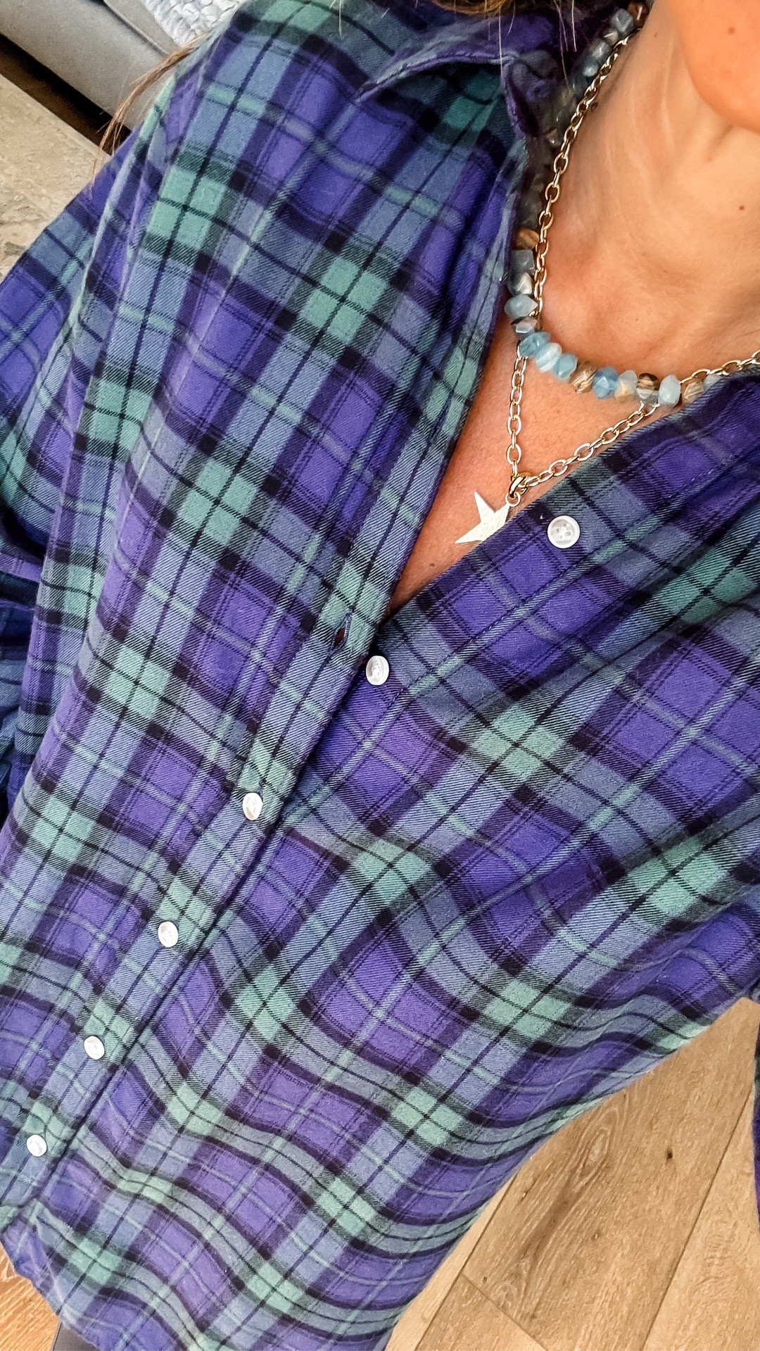 Small flannel shirt. Leggings XS. Target style. Clogs code HOUSEOFLEO