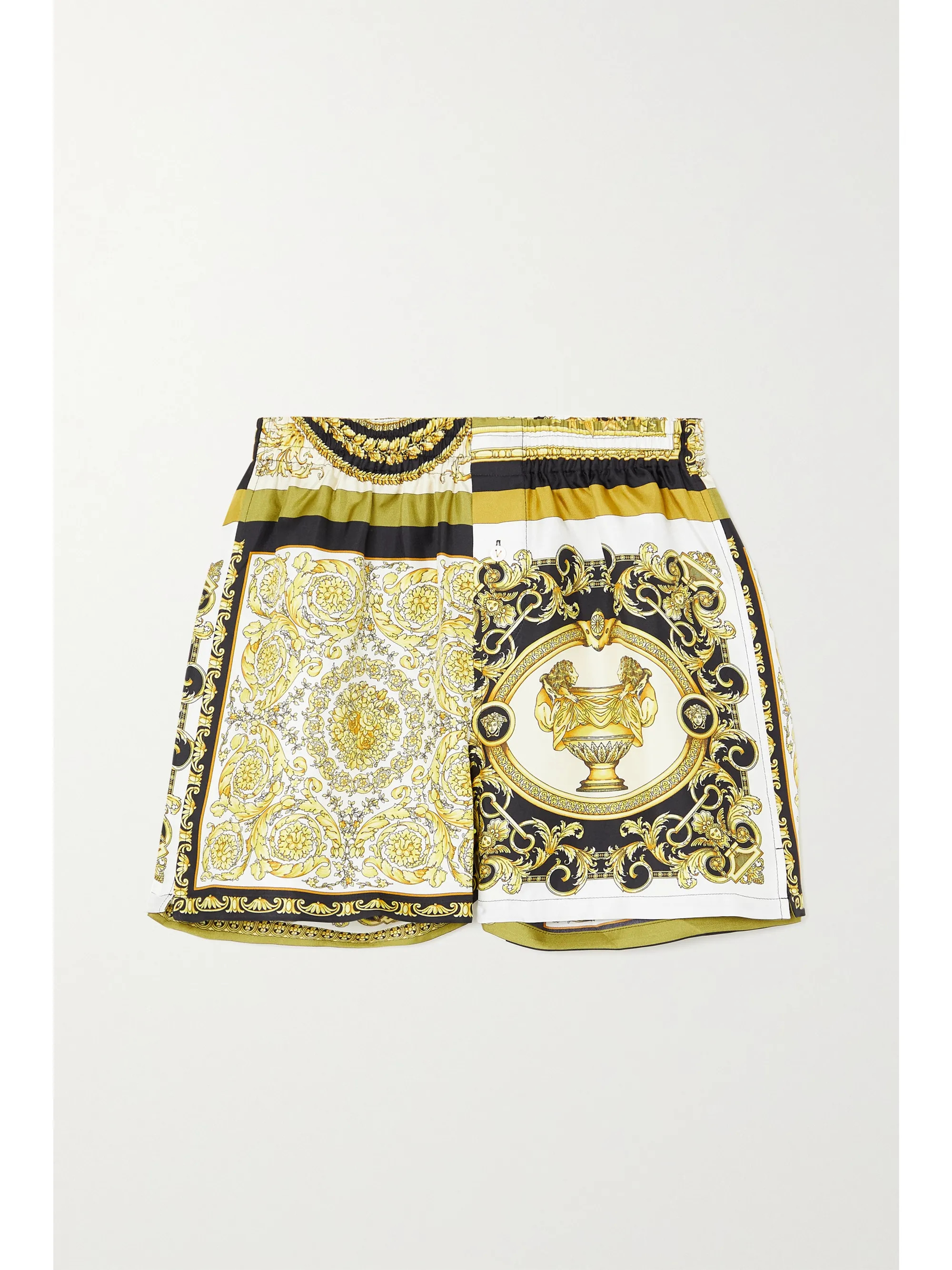 Gold Printed silk-twill shorts  | Versace | NET-A-PORTER | NET-A-PORTER (US)