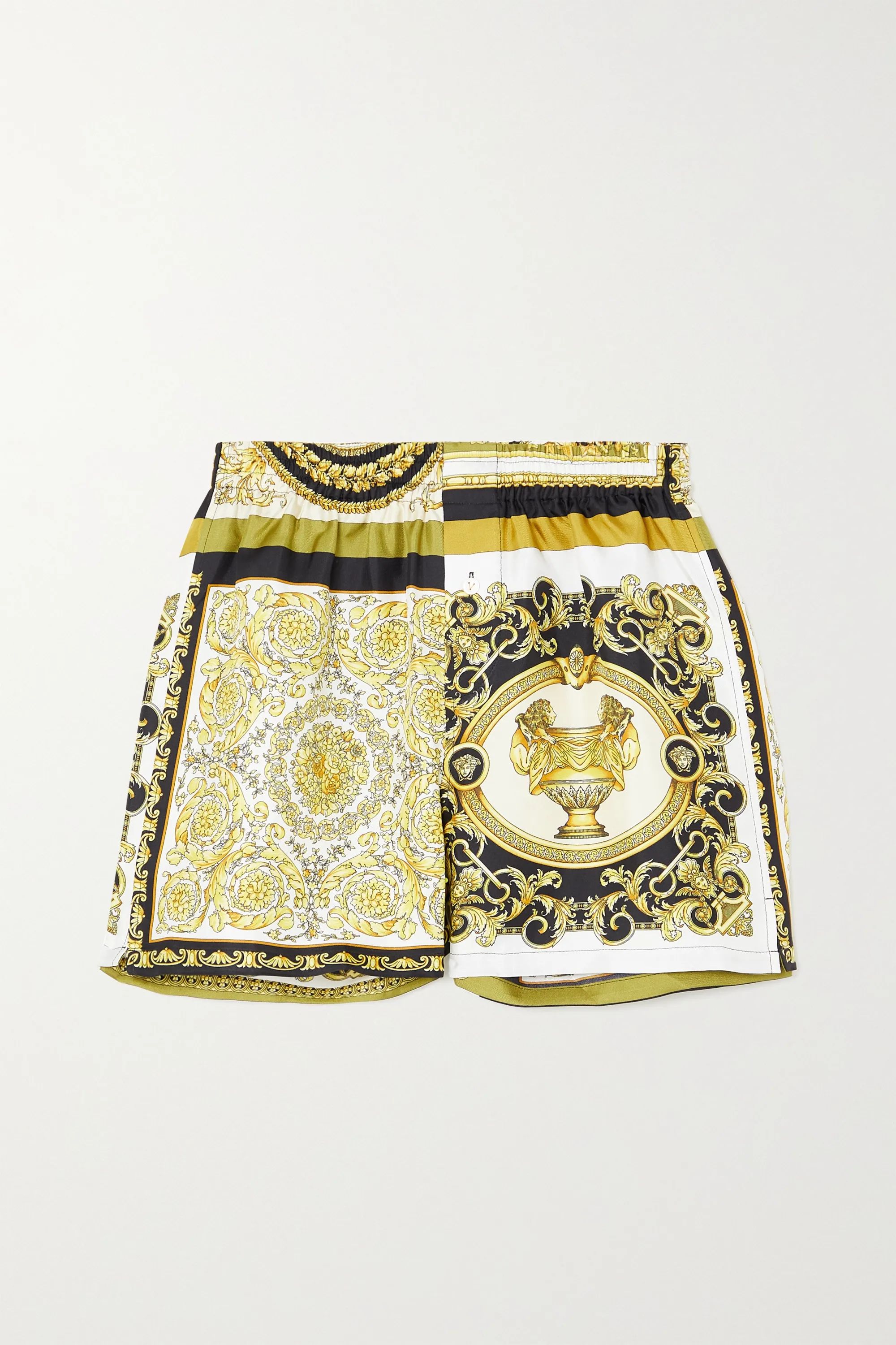 Gold Printed silk-twill shorts  | Versace | NET-A-PORTER | NET-A-PORTER (US)