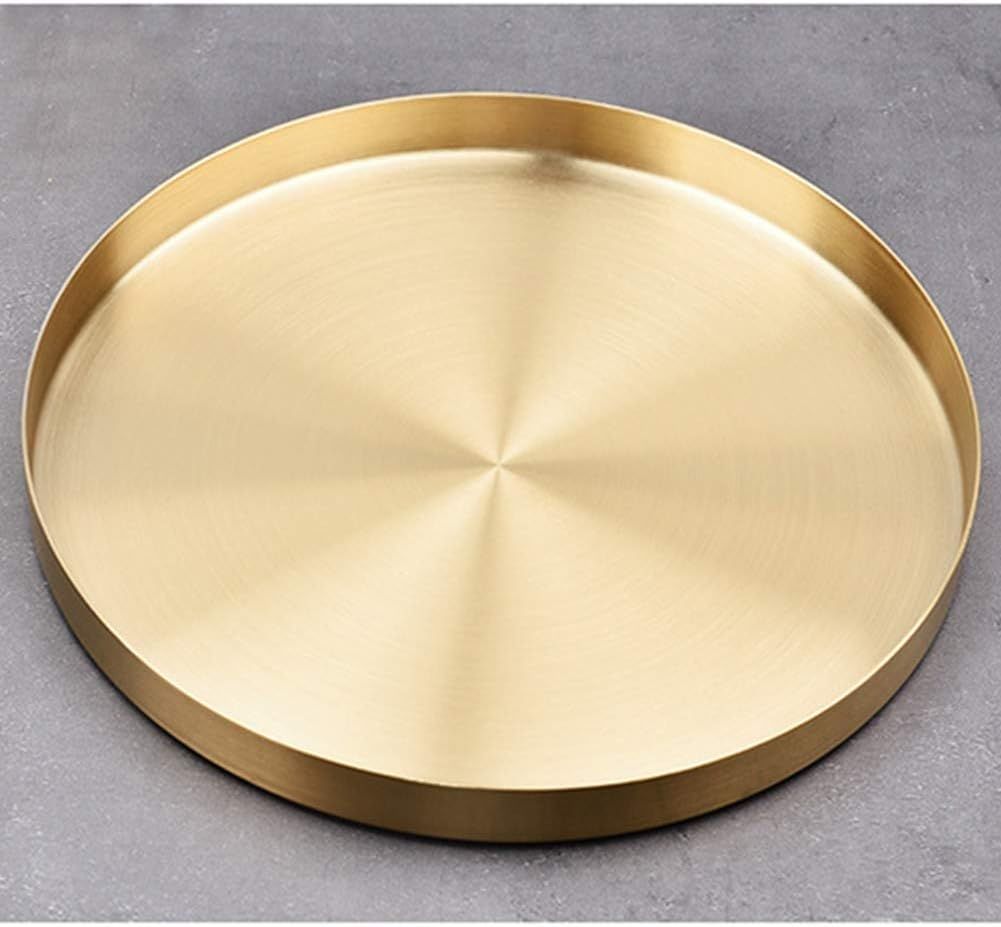 Gold Round Storage Trays, Stainless Steel Metal Presentation Plates, Decorative Storage Organizer... | Amazon (US)