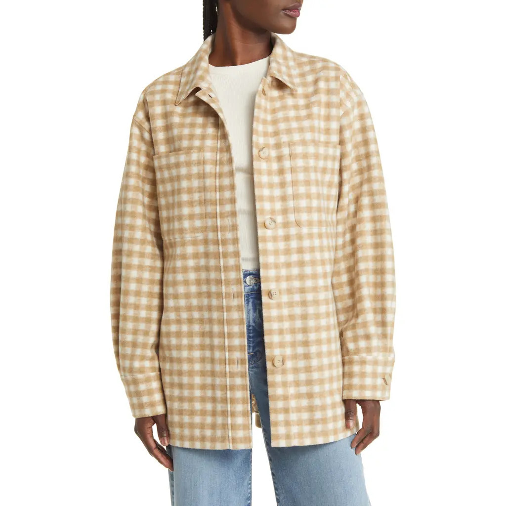 FRAME Gingham Oversize Shirt Jacket in Tan Multi at Nordstrom, Size Small | Nordstrom