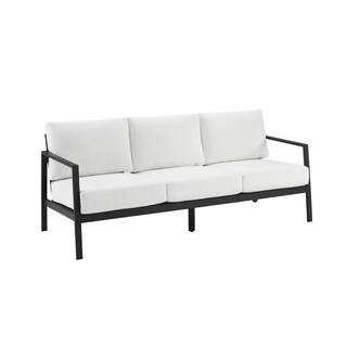 Linon Home Decor Harper Hill Black Aluminum Frame Outdoor 3 Seater Sectional Sofa with White Sunb... | The Home Depot