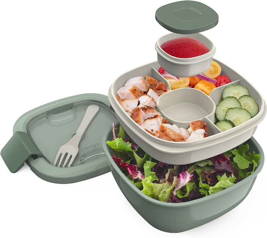 Bentgo® All-in-One Salad Container - Large Salad Bowl, Bento Box Tray, Leak-Proof Sauce Containe... | Amazon (US)