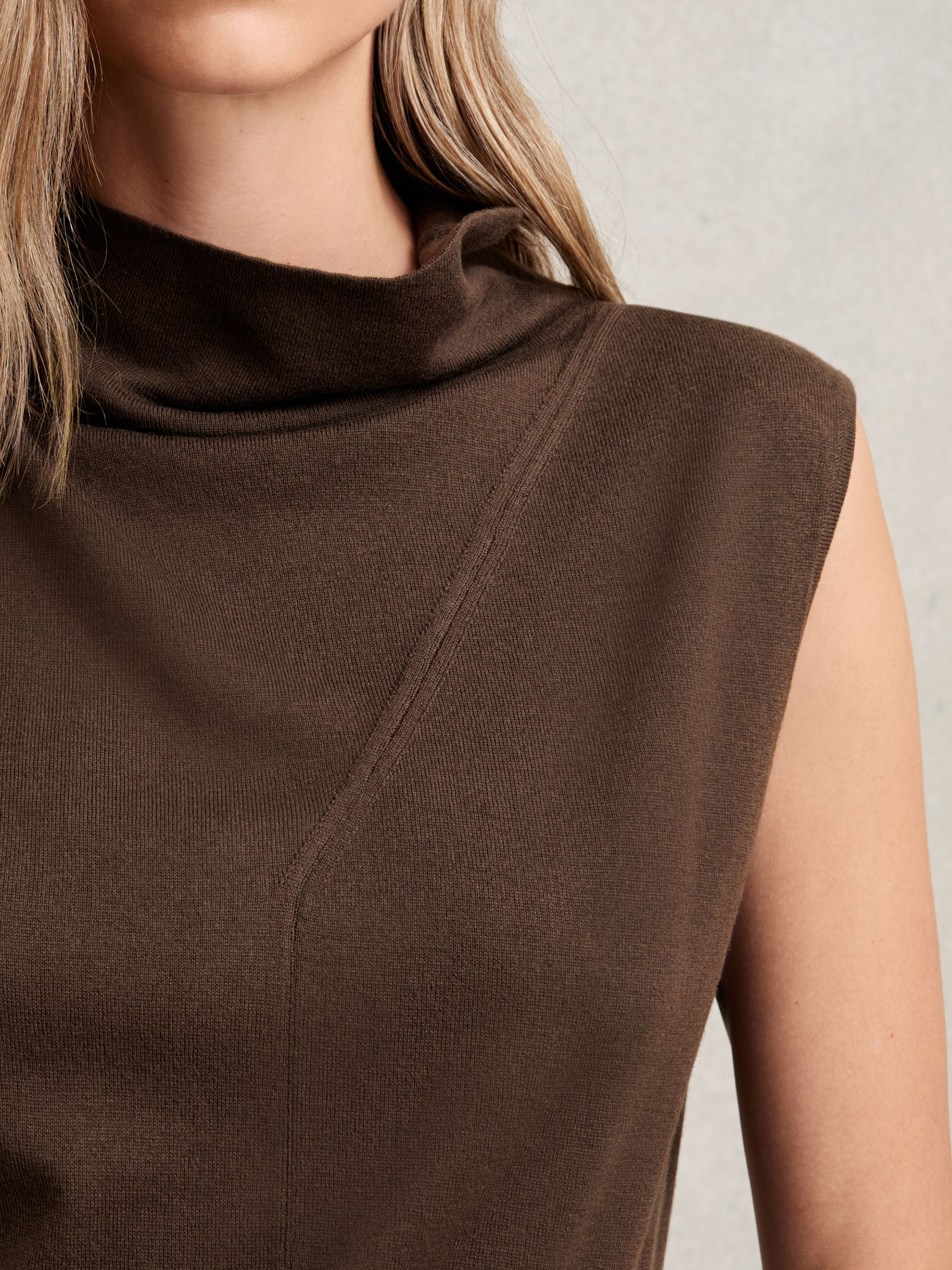 Wool Slouched Sleeveless Top in Chocolate | Reiss UK
