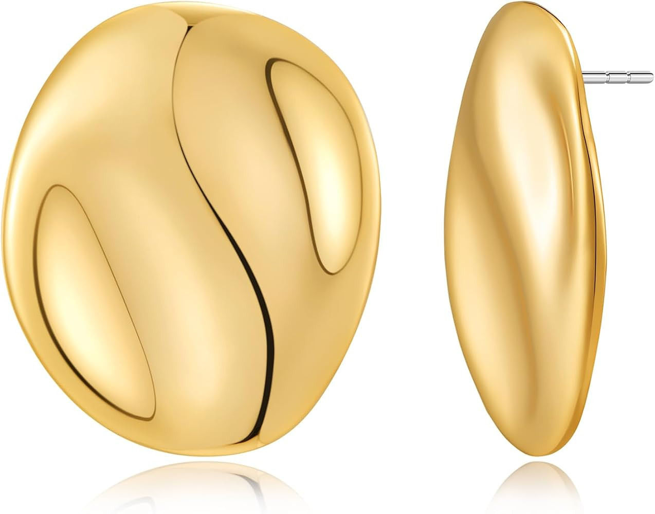 Irregular Gold Stud Earrings for Women Hammered Silver Stud Earrings Statement Geometric Earrings... | Amazon (US)