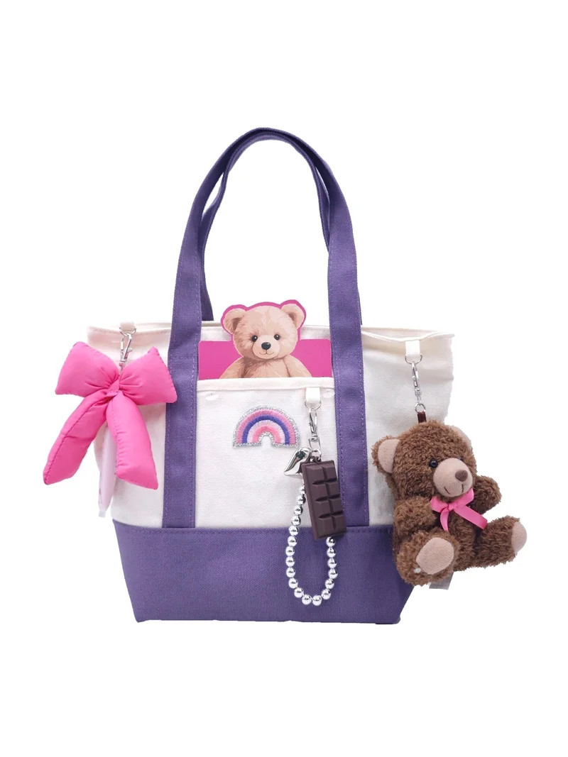 Wonder Nation Teddy Bear Mini Tote Bag, Purple | Walmart (US)
