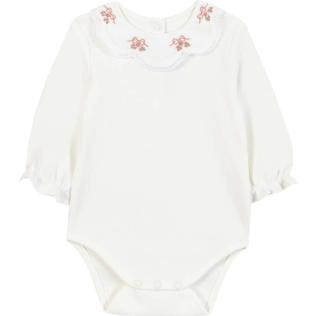 Cotton Flower Bodysuit, Nacre White | Maisonette