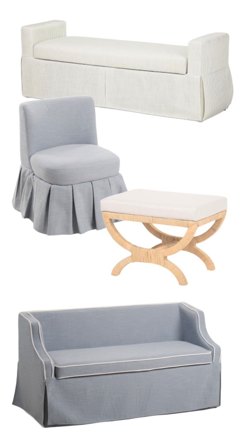 Accent Furniture Roundup:
Love the details on these benches and the fact that they have storage! Love the rattan detailing on this accent ottoman and loving the skirted detail on this pretty light blue accent chair 🤍

#LTKHome