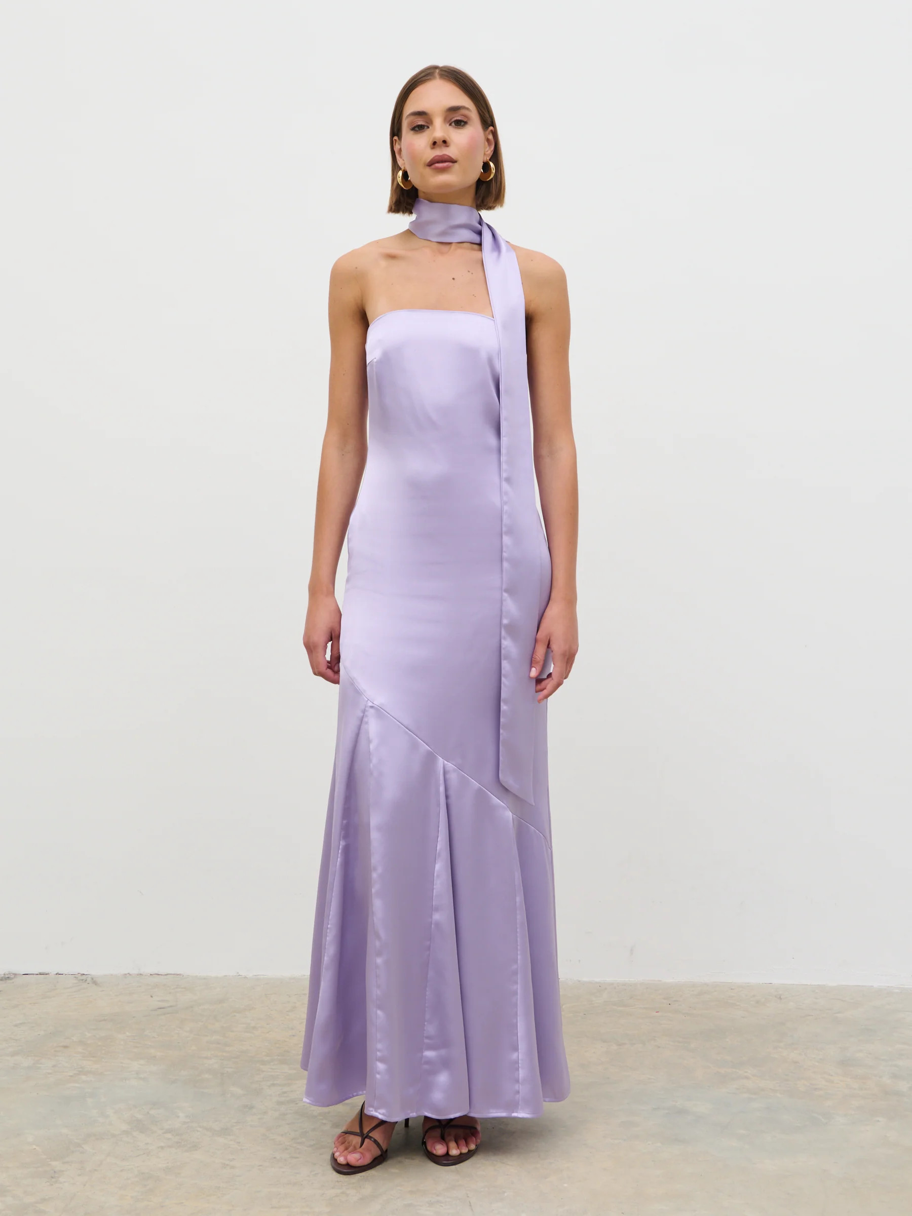 Jai Bandeau Neck Tie Maxi Dress - Lilac | Pretty Lavish (UK)
