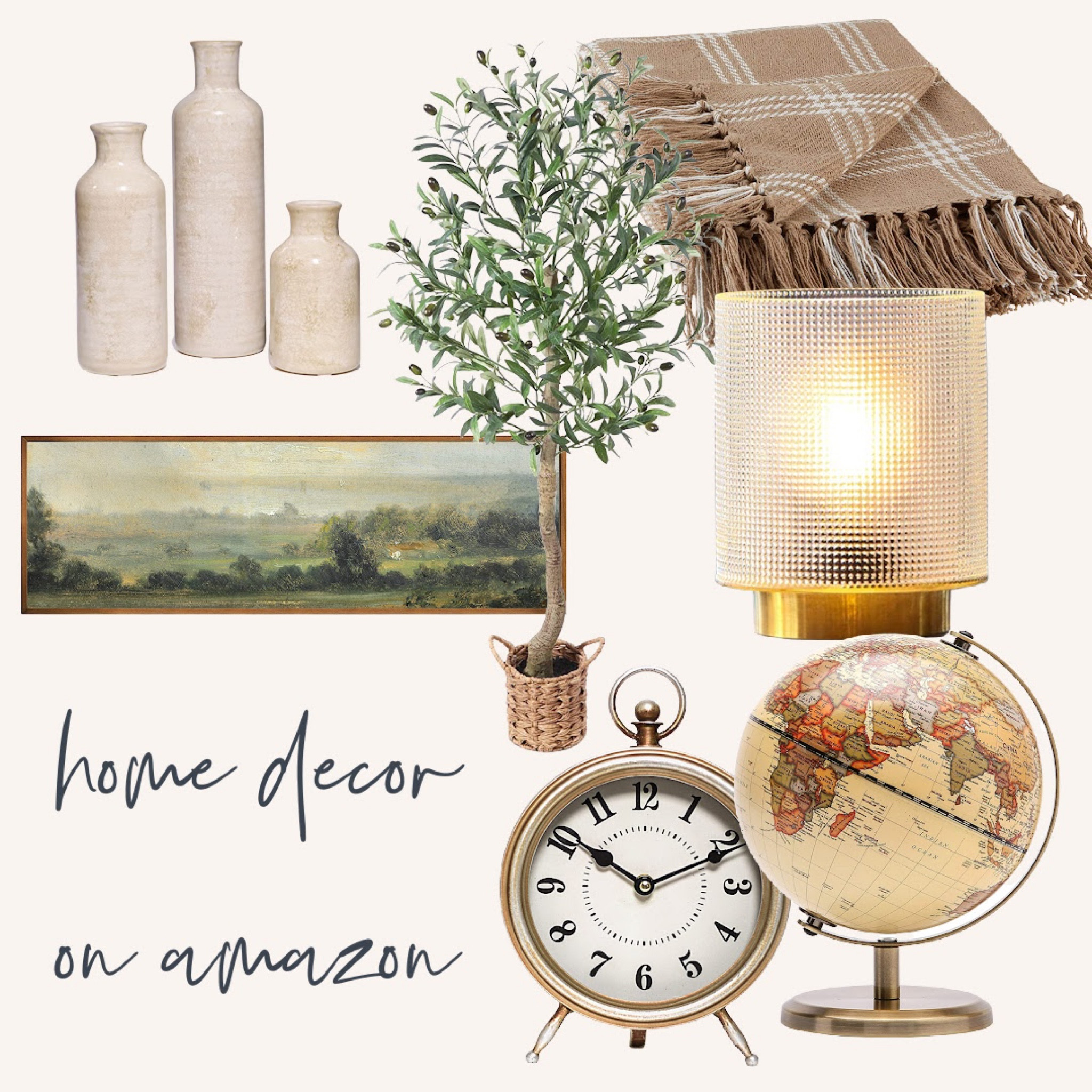 Light, clock, globe, blanket, vases, art, faux plants 

#LTKhome #LTKunder100 #LTKstyletip