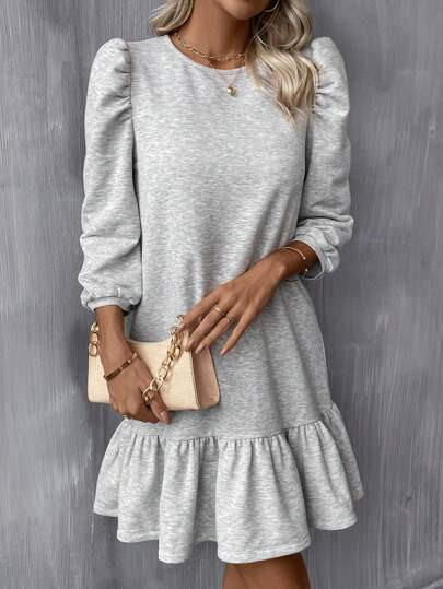 SHEIN Clasi Puff Sleeve Ruffle Hem Smock Dress | SHEIN