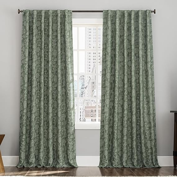 Sun Zero Brookhaven 2-Pack Embroidered Floral Pleated Look 100% Blackout Back Tab Curtain Panel P... | Amazon (US)
