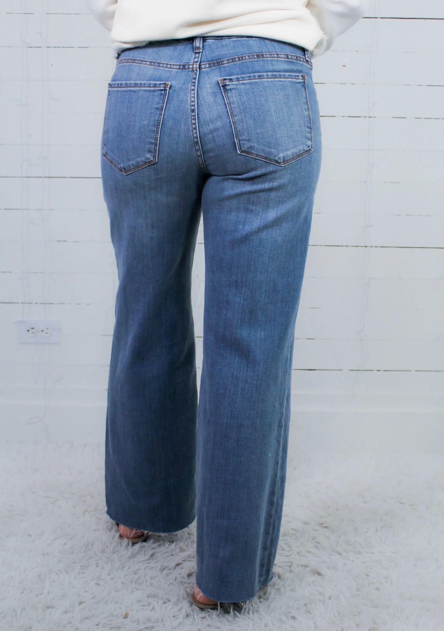 Meg Earn Wash High Rise Wide Leg Raw Hem Jeans KUT | Clover and Bee | Clover + Bee