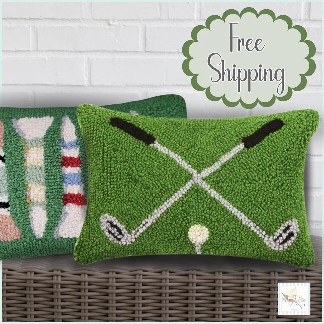 Golf Club Hooked Wool Pillow, Handmade Golf Decor Accent, Classic Gift for Golf Enthusiasts | Etsy (US)