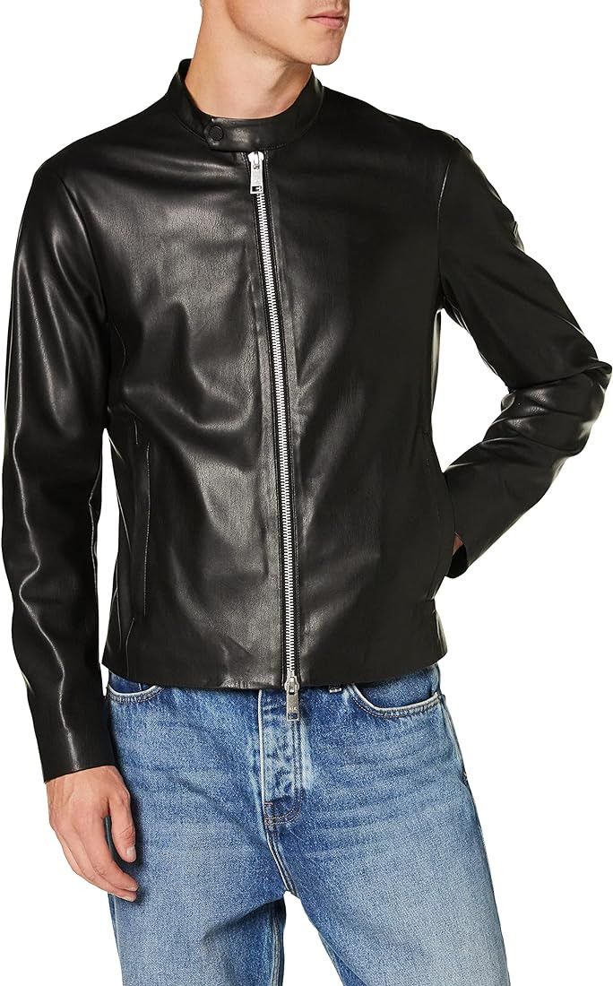 A|X ARMANI EXCHANGE Men's Fitted Full Zip Eco Leather Jacket | Amazon (US)