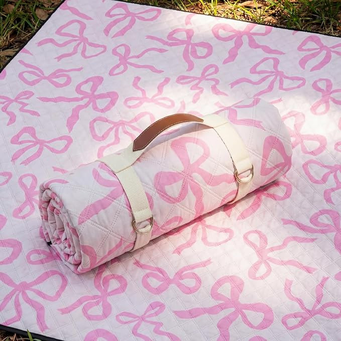 SmoothNovelty Pink Bow Picnic Blanket 80'' x 80'' Waterproof Extra Large Camping Blanket Coquette... | Amazon (US)