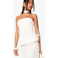 Womens Linen Look Longline Bandeau Top - Beige - 12 | boohoo (US & Canada)