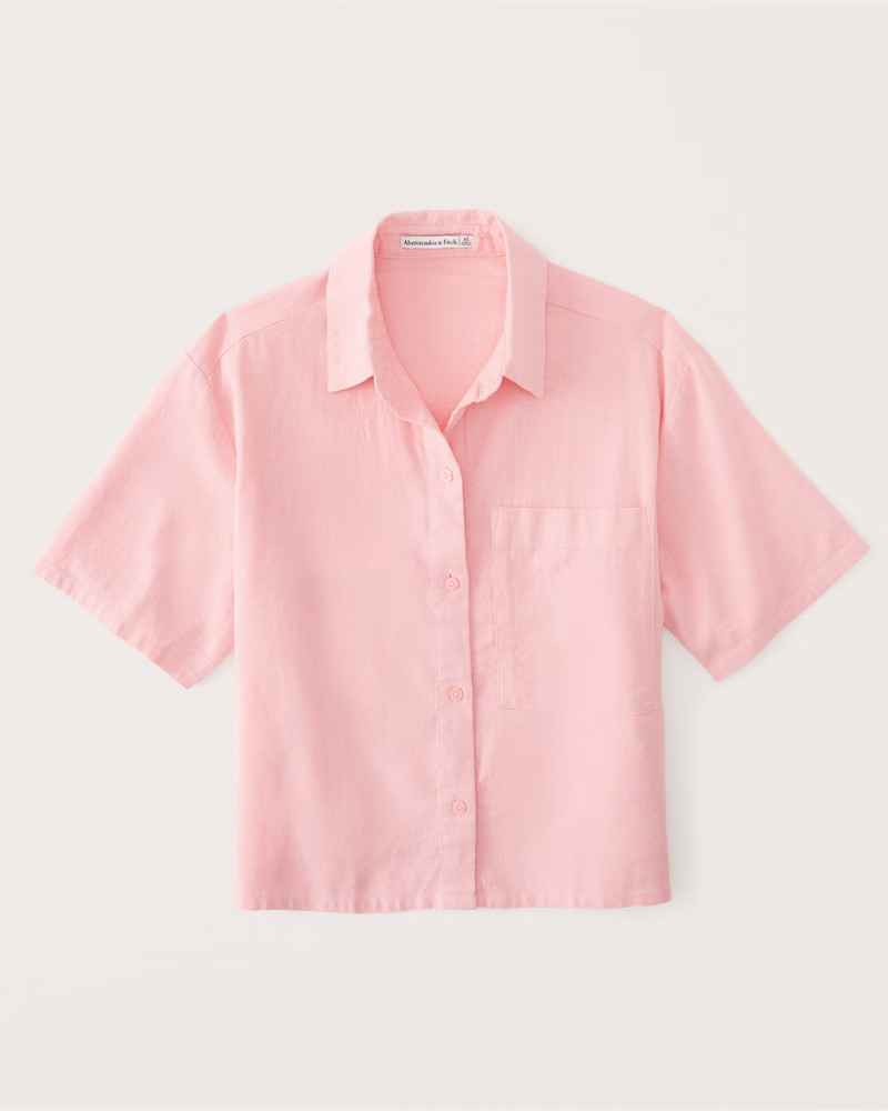 90s Cropped Linen-Blend Button-Up Shirt | Abercrombie & Fitch (US)