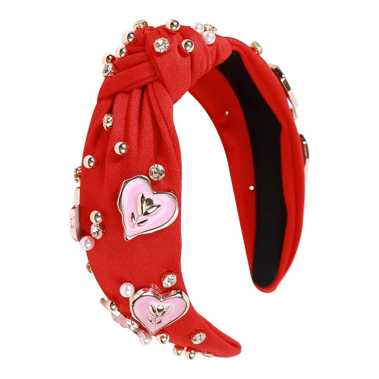 Valentine’s Day Headband for Women Love Heart Headband Jeweled Crystal Rhinestone Knotted Headb... | Walmart (US)