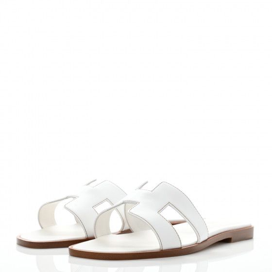 HERMES Box Calfskin Oran Sandals 37.5 White | FASHIONPHILE | Fashionphile