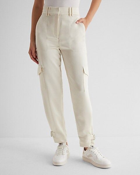 Super High Waisted Satin Cargo Ankle Pant | Express