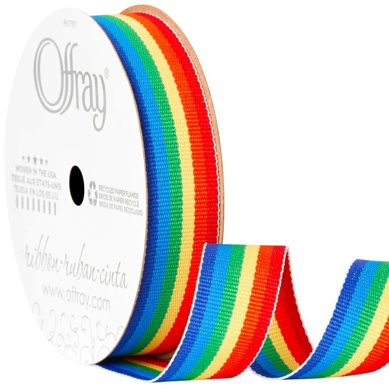 Offray Ribbon, Multi 5/8 inch Rainbow Stripe Grosgrain, 9 feet | Walmart (US)